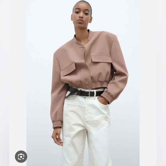 Zara woman maxi pocket bomber in beige pink - Picture 1 of 6
